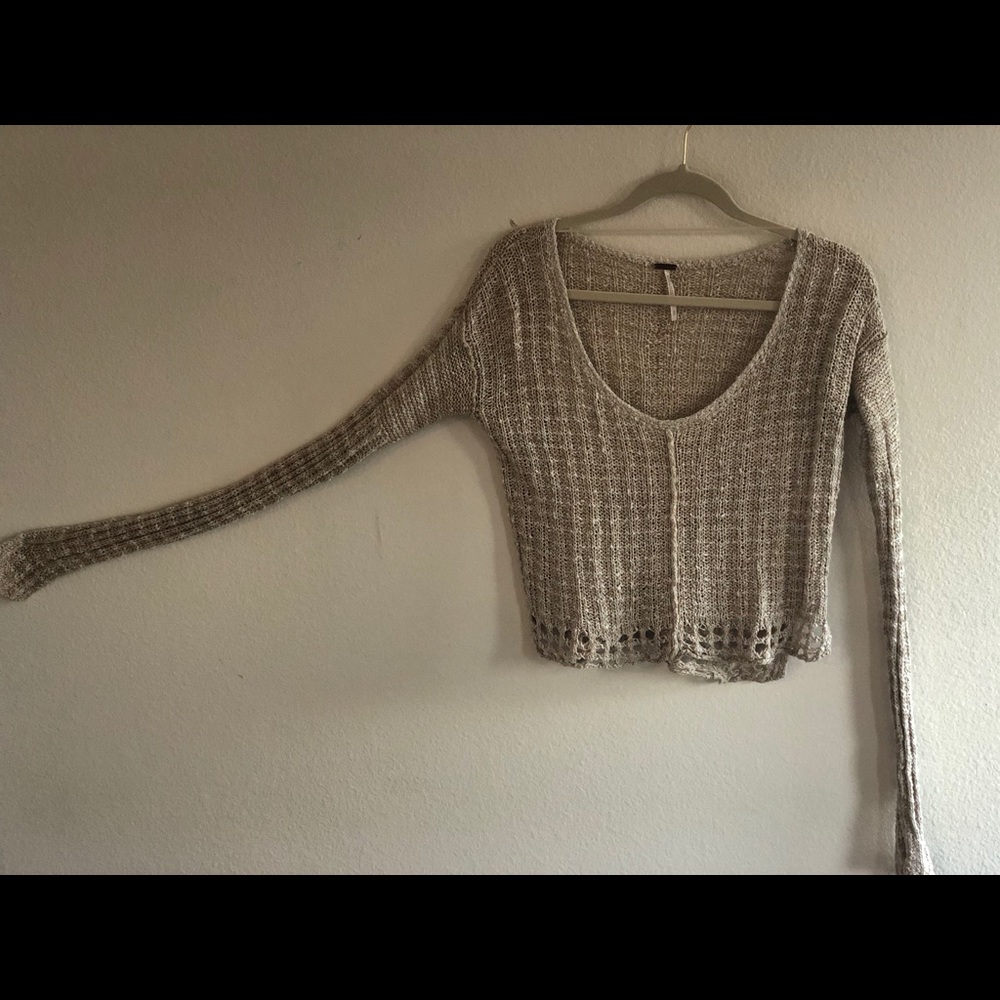 FREE PEOPLE crochet trim cropped sweater beige S